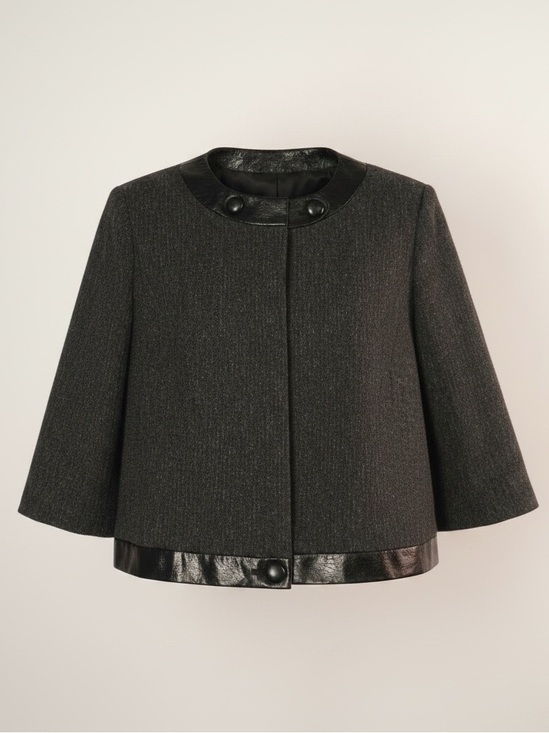 Worthington Jackets & Blazers - Worthington L retro grey tweed black crinkled faux black leather crop jacket‎